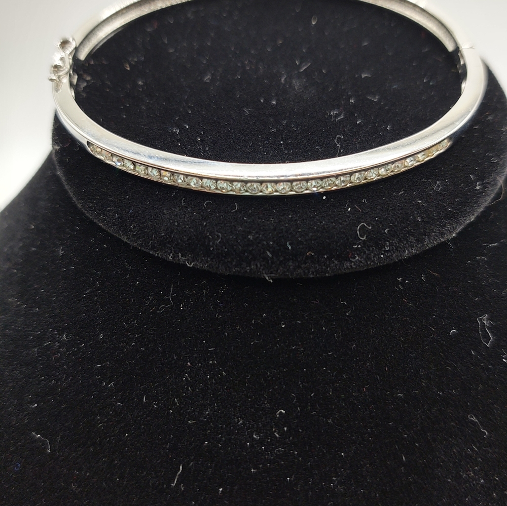 Vintage Silver Tone Clear Rhinestones Snap Bracelet